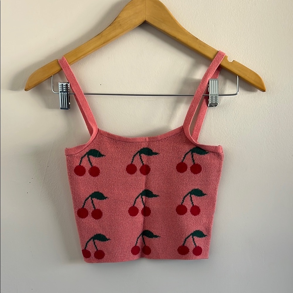 Hazel Boutique Pink Cherry Sweater Crop Tank Top M Y2K Cute